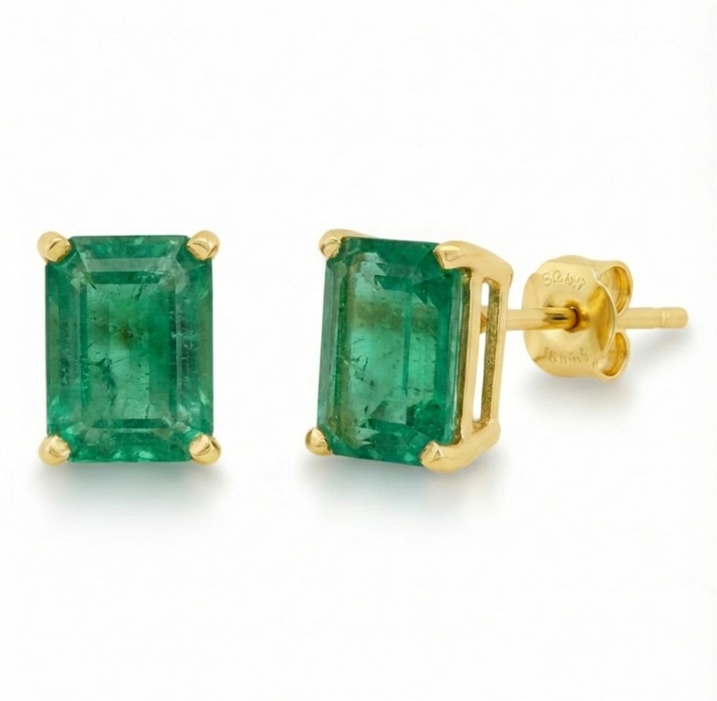 PENDIENTES ESMERALDA NATURAL 7x5MM.PRESION.