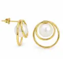 16MM DOUBLE CIRCLE EARRINGS WITH 8MM FRESHWATER PEARL 