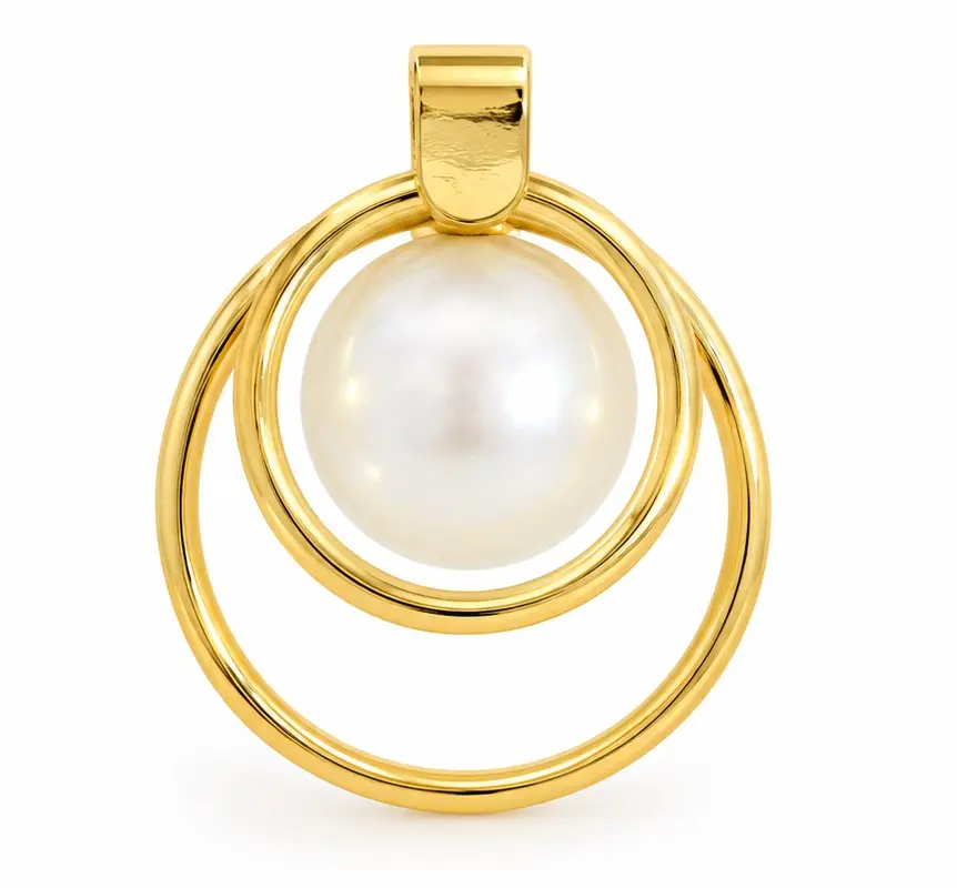 16MM DOUBLE CIRCLE PENDANT WITH 8MM FRESHWATER BUTTON PEARL