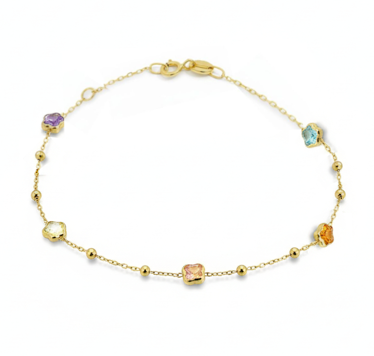 PULSERA CIRCONITAS MARGARITA DE COLORES .9KILATES
