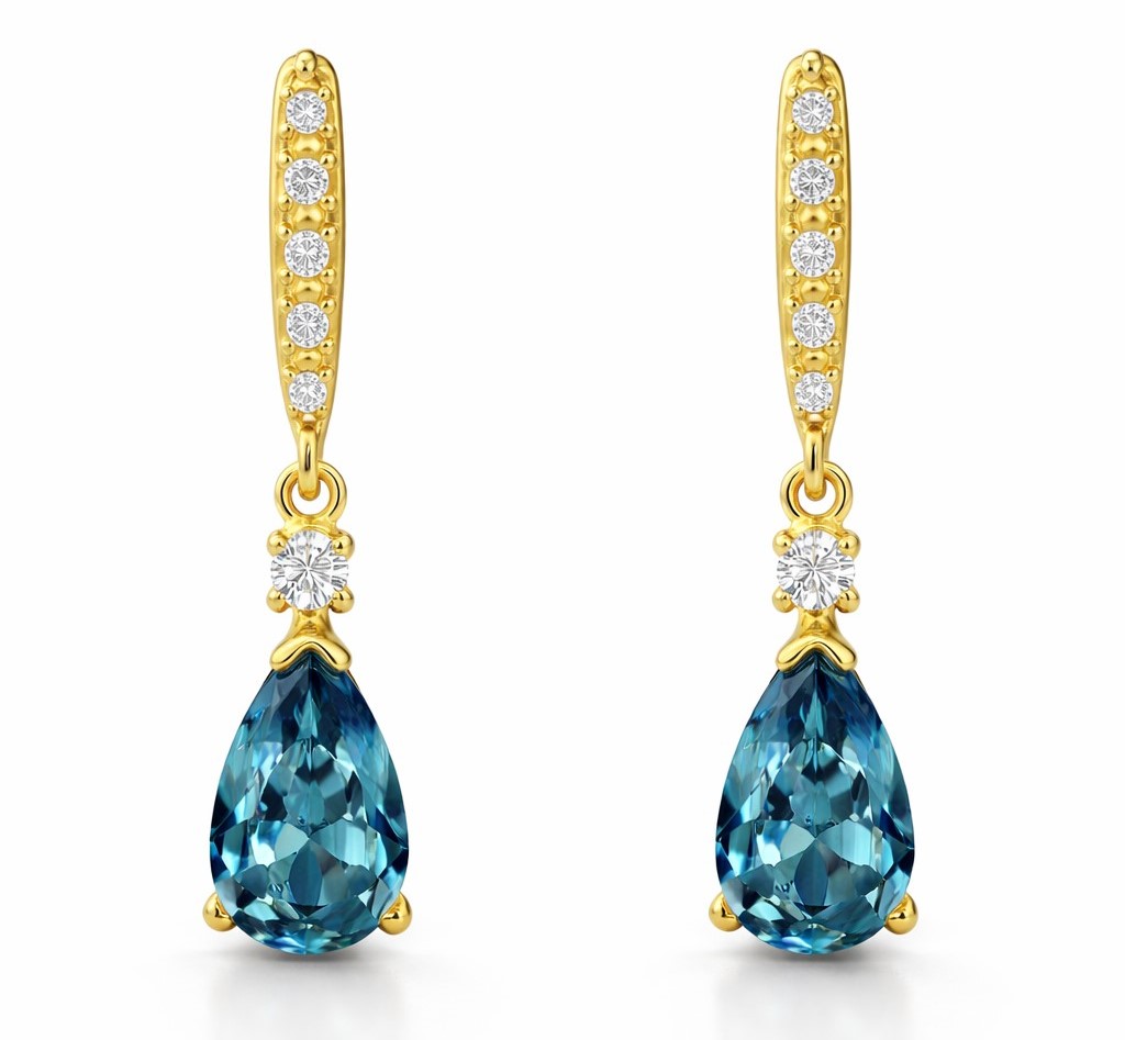 PENDIENTES LARGOS  CON PERA 6x4 TOPACIO LONDON BLUE.PRESION.18MM