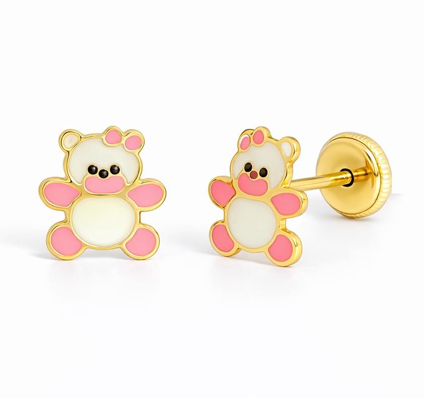 6MM  TEDDY BEAR ENAMEL KID EARRINGS 