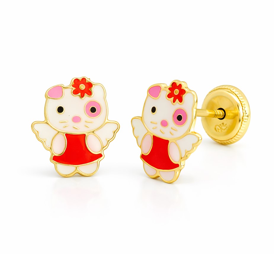 6MM ENAMEL KITTY KID EARRINGS