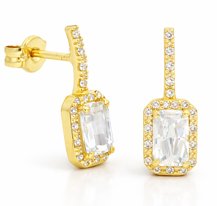 PENDIENTES LARGOS ,BAGUETTE  CON CIRCONITAS.PRESION.16MM