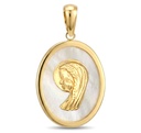 MEDALLA VIRGEN NIÑA OVAL  CON NACAR ,18x14 MM.9KILATES