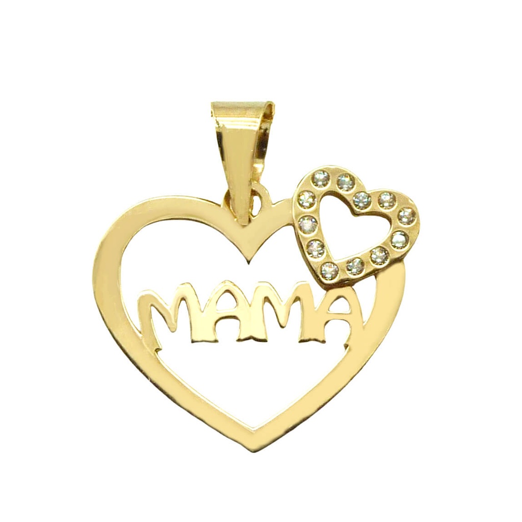 COLGANTE DOBLE  CORAZON MAMA  CON CIRCONITAS 15MM 9 KILATES