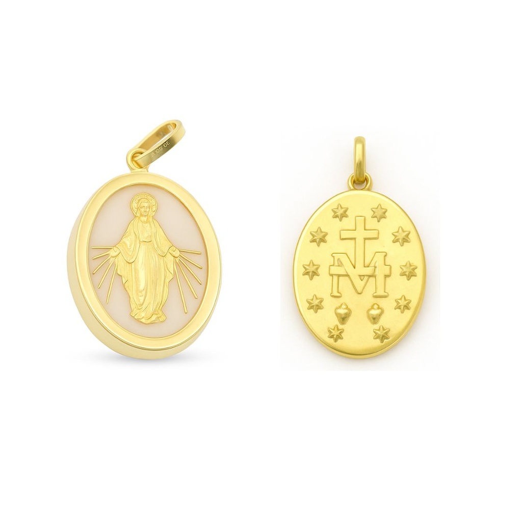 MEDALLA VIRGEN MILAGROSA OVAL  CON NÁCAR 8x10MM. 9KILATES