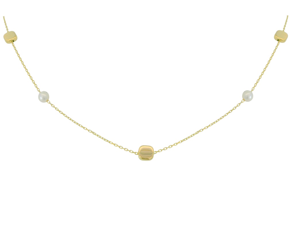 GARGANTILLA 2 PERLAS Y 3 CUADRADOS .9KILATES