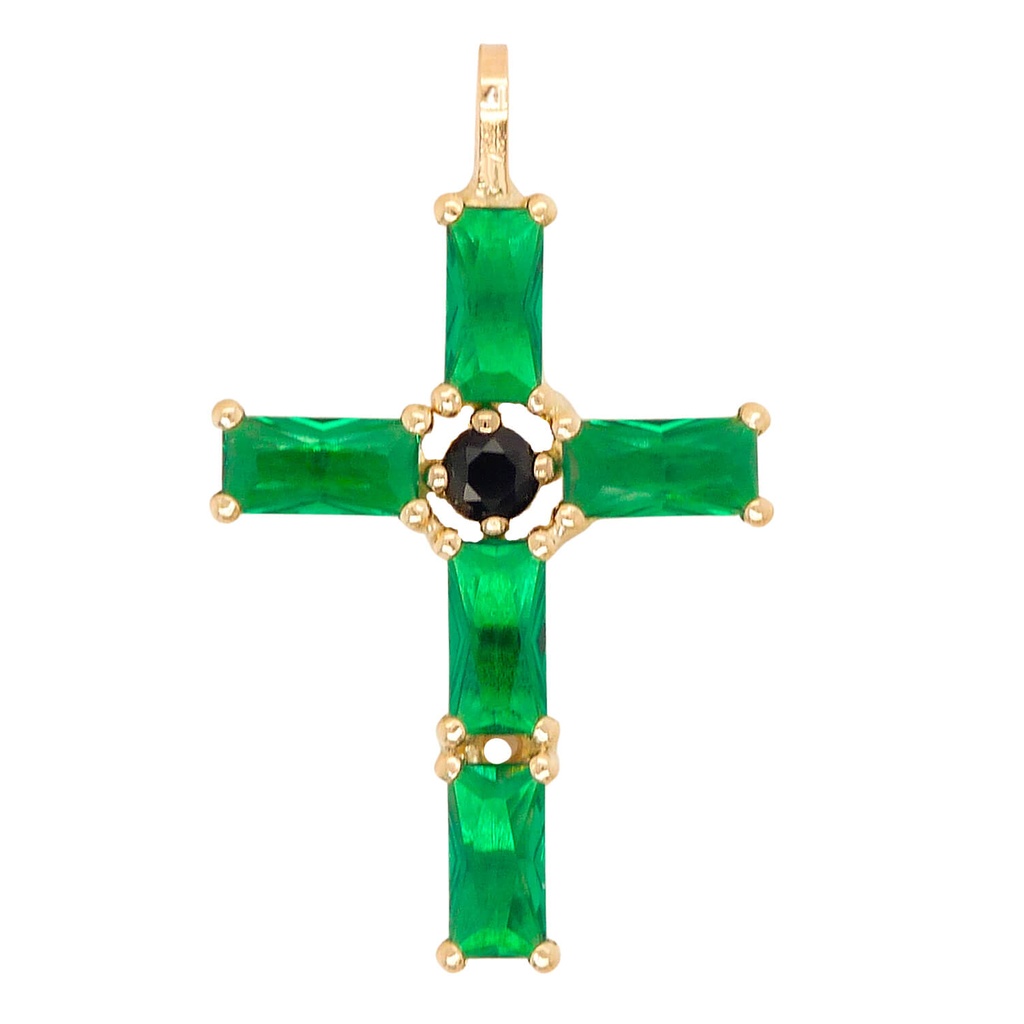 30x18MM EMERALD COLOR CZ CROSS PENDANT.