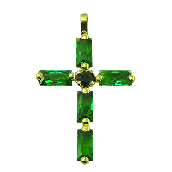 30x18MM EMERALD COLOR CZ CROSS PENDANT.