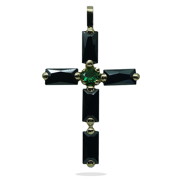 30x18MM BLACK CZ CROSS PENDANT.
