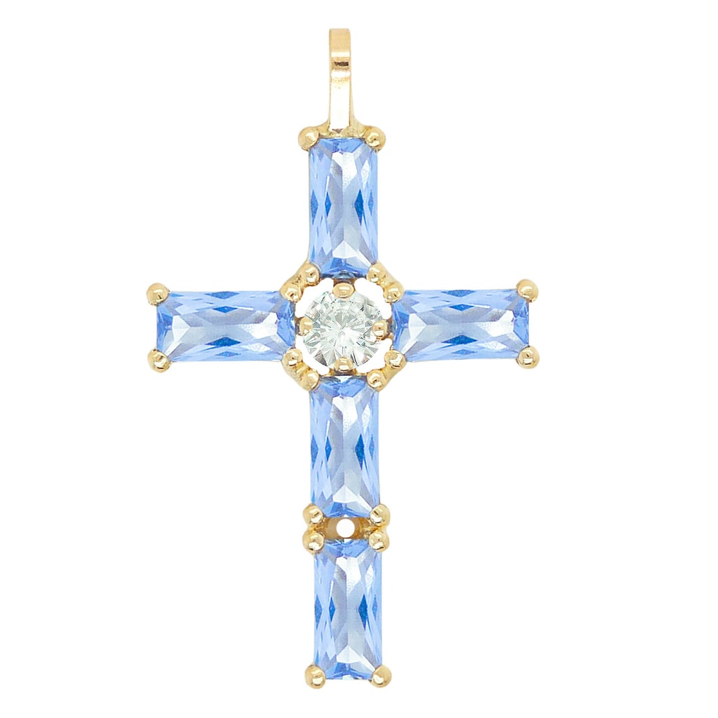 CRUZ 30x18MM PIEDRAS BAGUETTE 8x3MM COLOR AGUAMARINA.