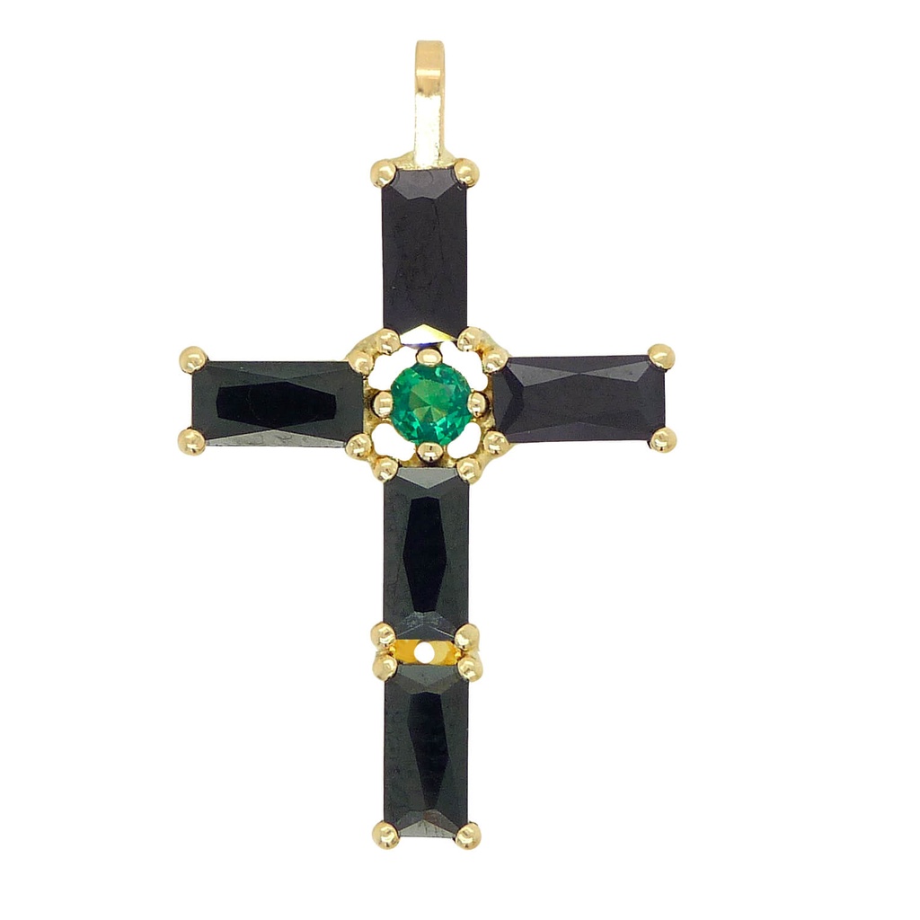 CRUZ 30x18MM PIEDRAS BAGUETTE COLOR NEGRO DE 8x3 MM.