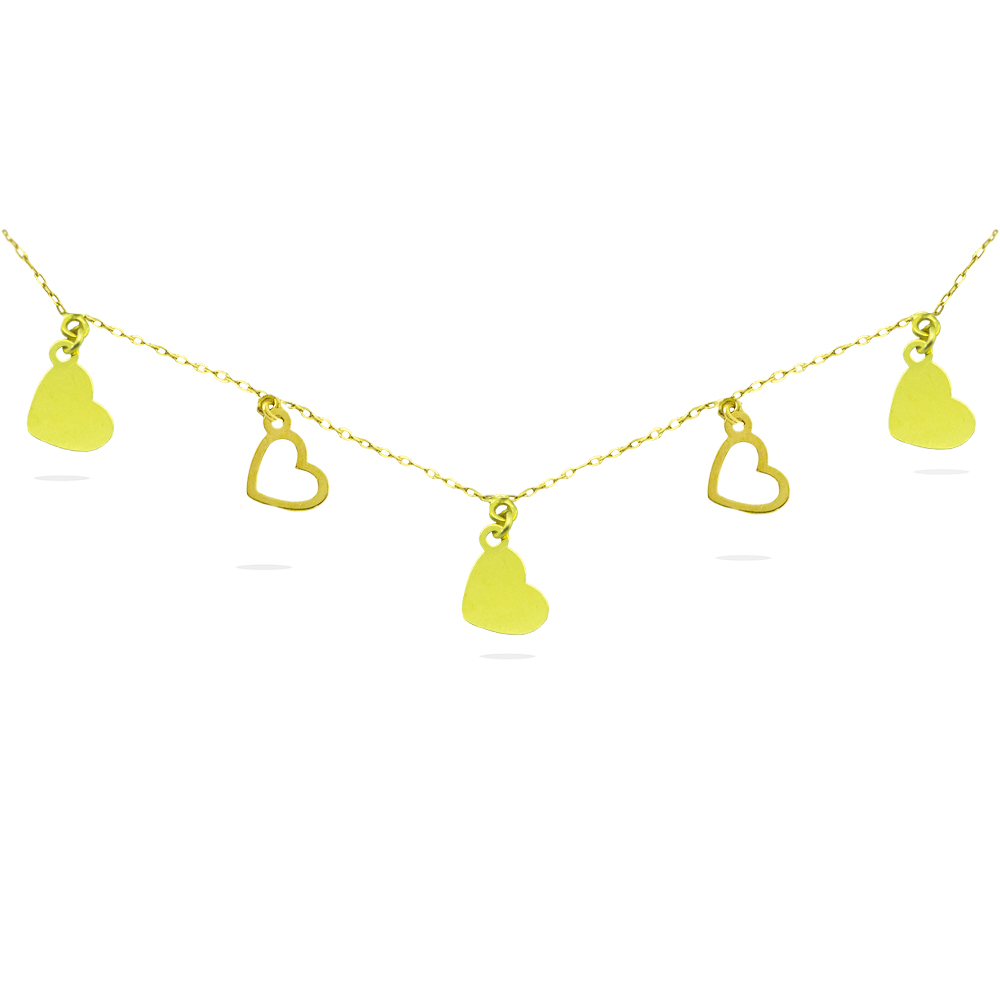 6MM PLAIN AND FRETWORK HEART CHARMS NECKLACE.45CM CHAIN.