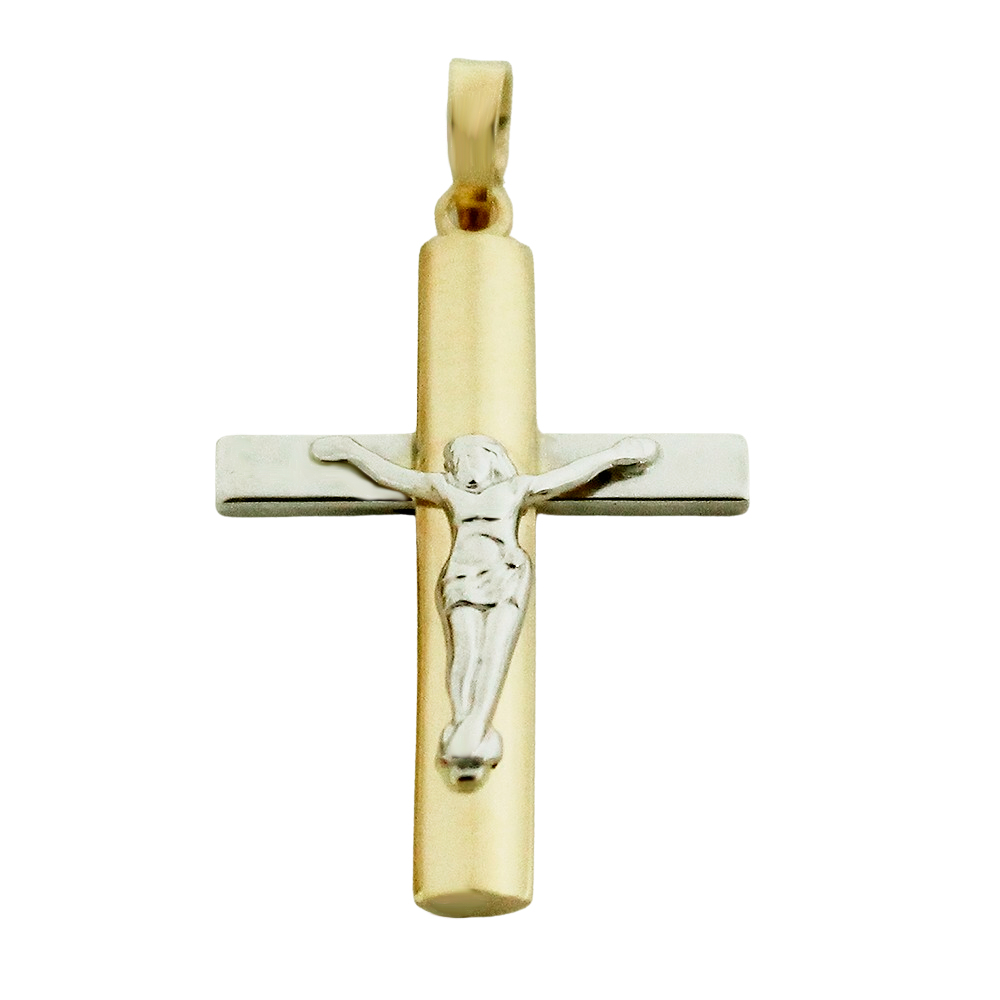 29x17MM TWO TONE CRUCIFIX PENDANT.