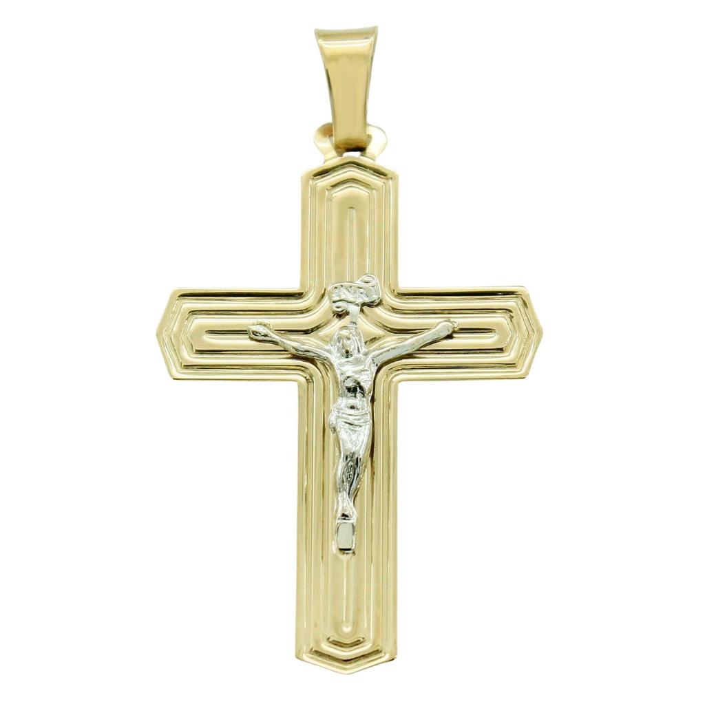 37x24MM TWO TONE CRUCIFIX PENDANT.