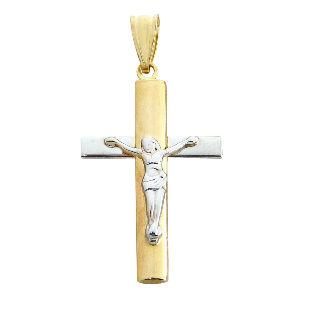 30x18MM TWO TONE CRUCIFIX PENDANT.