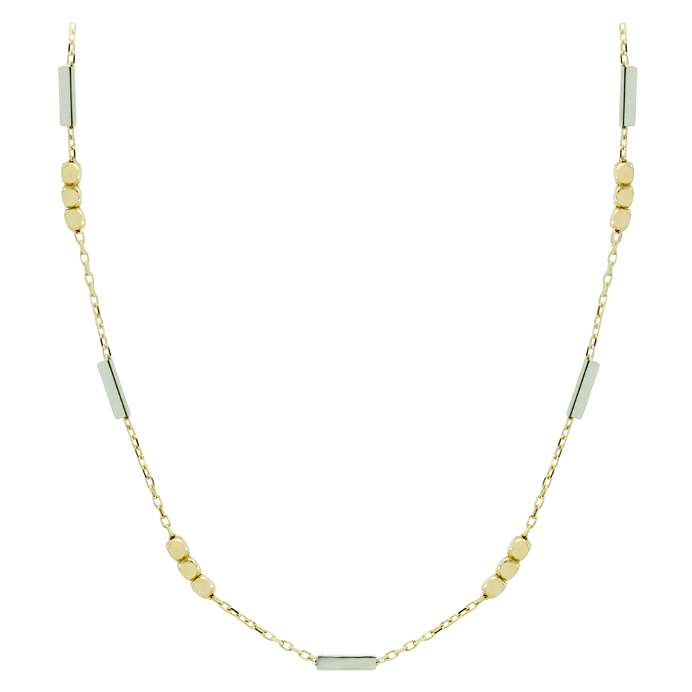 FLAT BALLS AND WHITE GOLD TUBES NECKLACE.