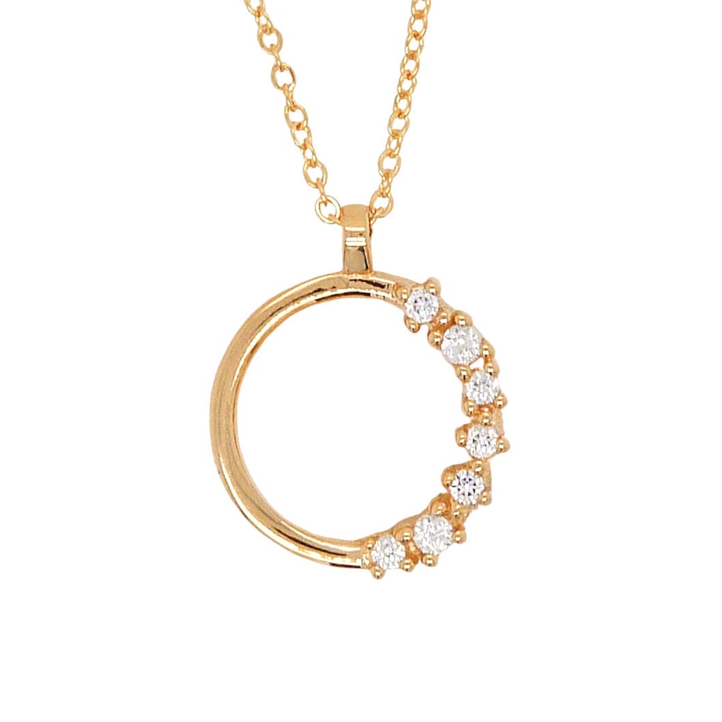 CIRCLE WITH CZ NECKLACE.45CM CHAIN.