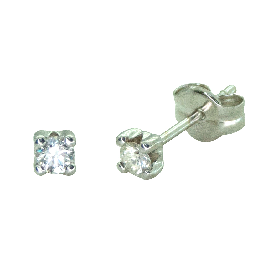 2MM STUD EARRINGS.1.7MM DIAMONDS H-SI 0.06 CT TW.WHITE GOLD.