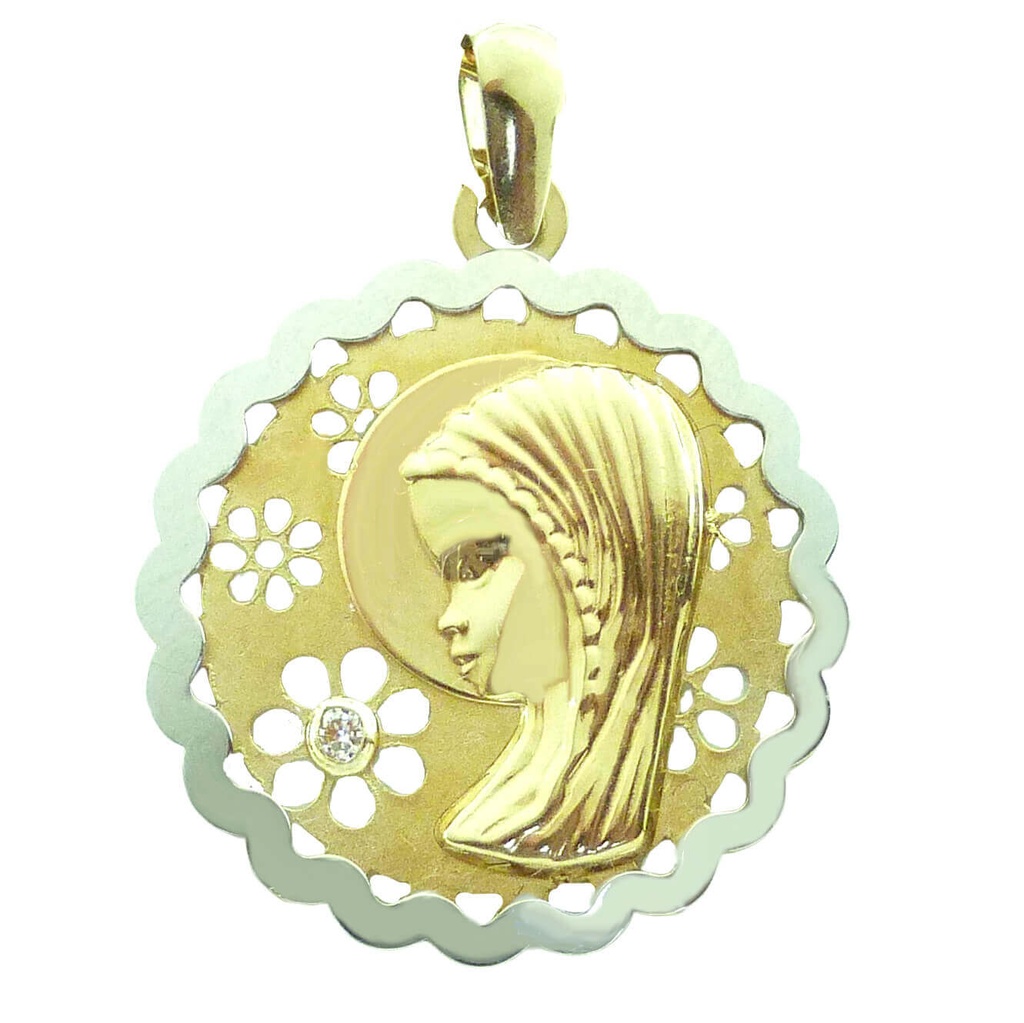 MEDALLA VIRGEN NIÑA REDONDA 18 MM BICOLOR