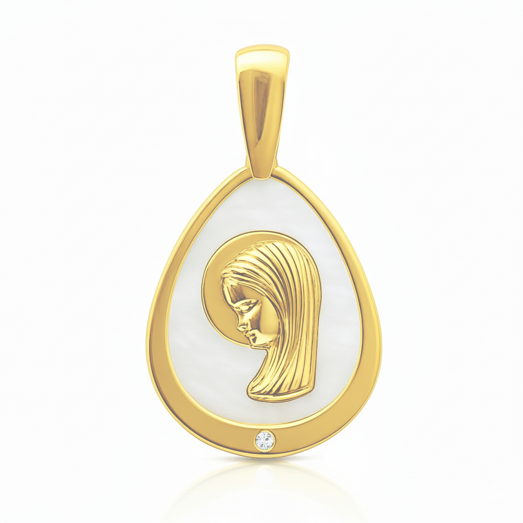 MEDALLA VIRGEN NIÑA OVAL 12X15MM CON NACAR