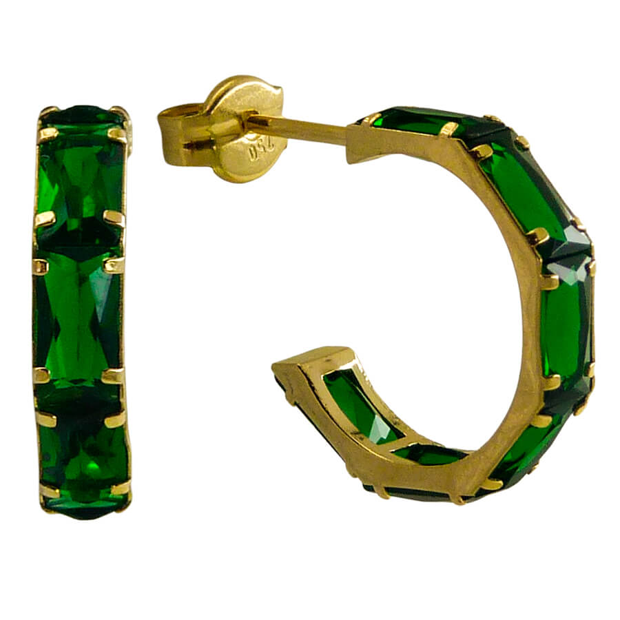 MEDIOS AROS BAGUETTE COLOR ESMERALDA 13x3MM.