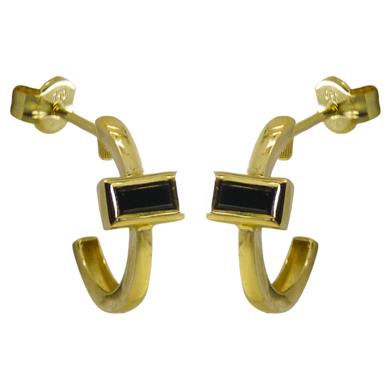 6x4MM BLACK CZ HOOP EARRINGS.13MM.