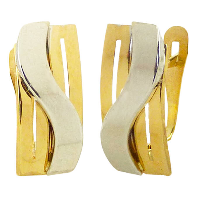 12x6MM TWO TONE CURVED BANDS EARRINGS.LEVERBACK.