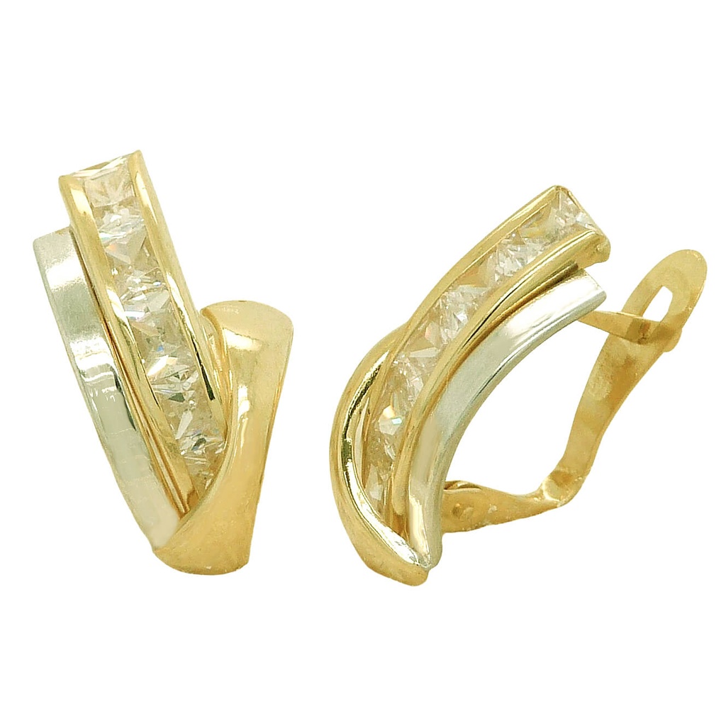 TWO TONE LEVERBACK EARRINGS WITH CZ.