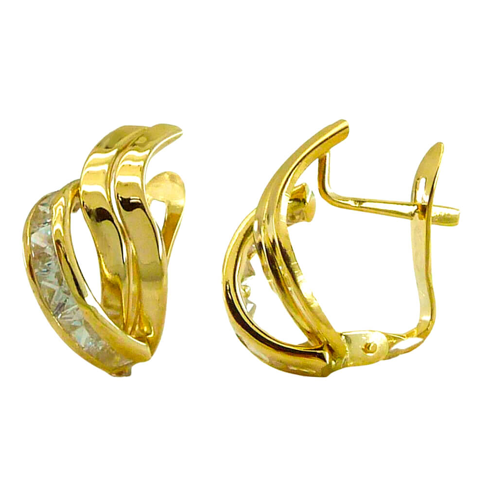 CURVED BANDS AND CZ LEVERBACK EARRINGS.