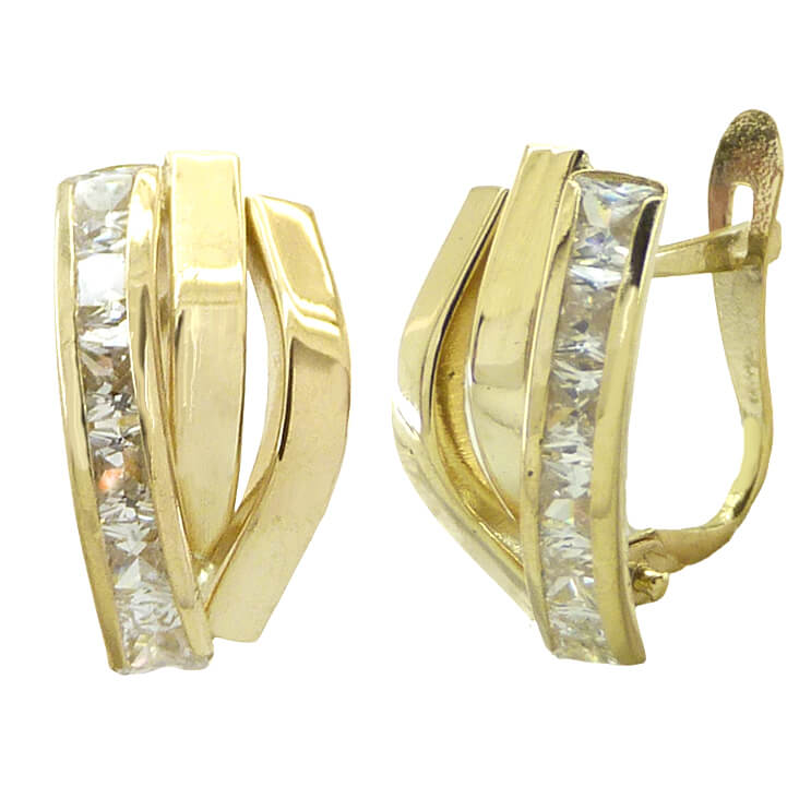 CURVED BANDS AND CZ LEVERBACK EARRINGS.