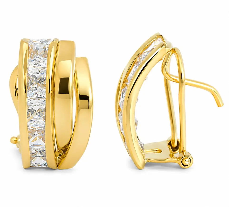 CARRE CZ OMEGA BACK EARRINGS.