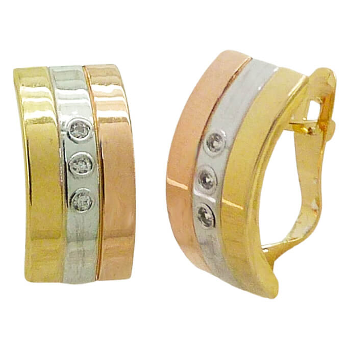 TRI COLOR LEVERBACK EARRINGS WITH CZ.