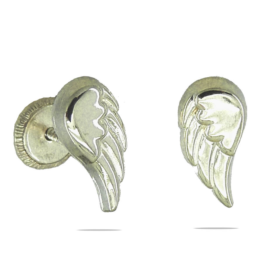 10MM  WHITE GOLD WINGS EARRINGS.SCREW BACK.