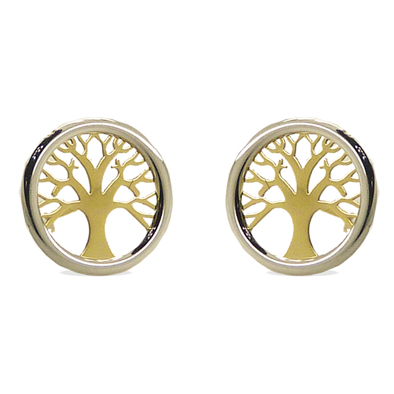 PENDIENTES ARBOL DE LA VIDA 8MM PRESION BICOLOR.