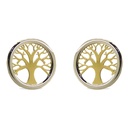 8MM TWO TONE GOLD TREE OF LIFE STUD EARRINGS.