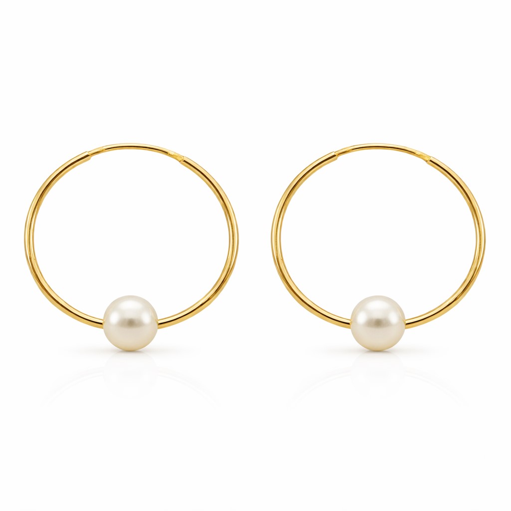 14x1MM ROUND TUBE HOOP EARRINGS WITH ONE PEARL.