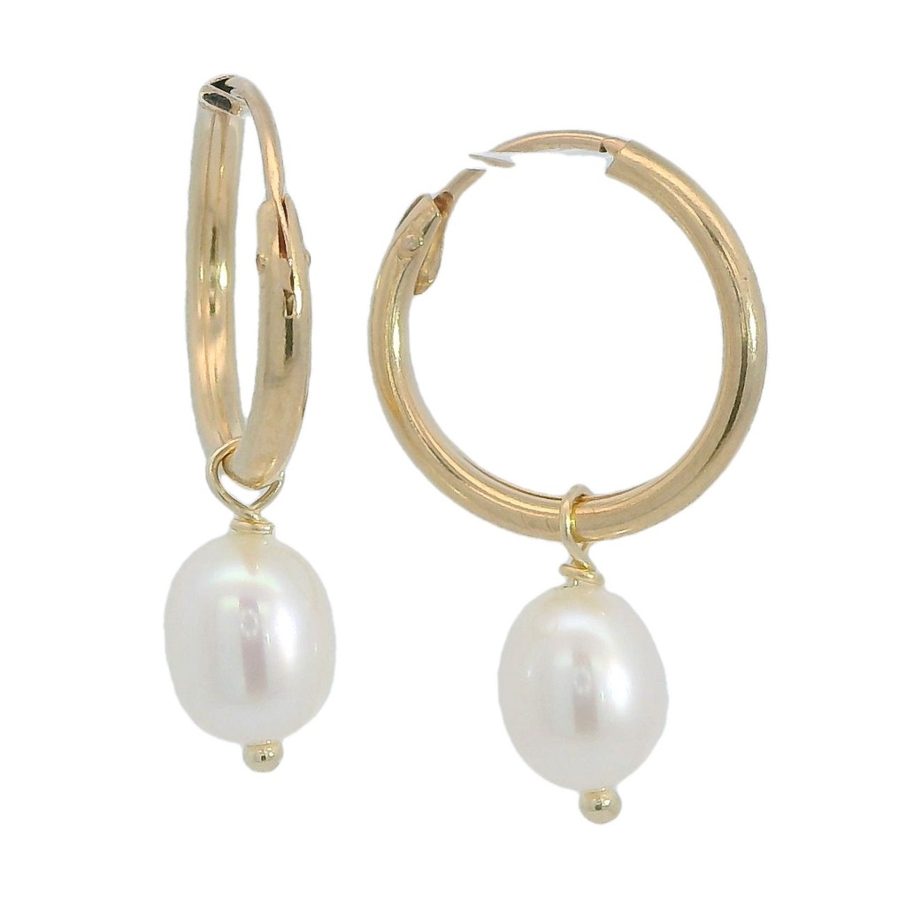13x1'5MM ROUND TUBE HOOP EARRINGS WITH FRESHWATER PEARL.