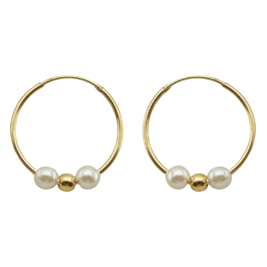 14Xx1MM ROUND TUBE HOOP EARRINGS.TWO PEARLS AND GOLD BALL.