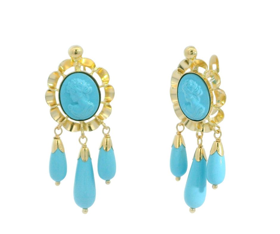 PENDIENTES ARQUILLO 10x8MM 3 PERITAS COLOR  TURQUESA CATALAN.35x14MM.