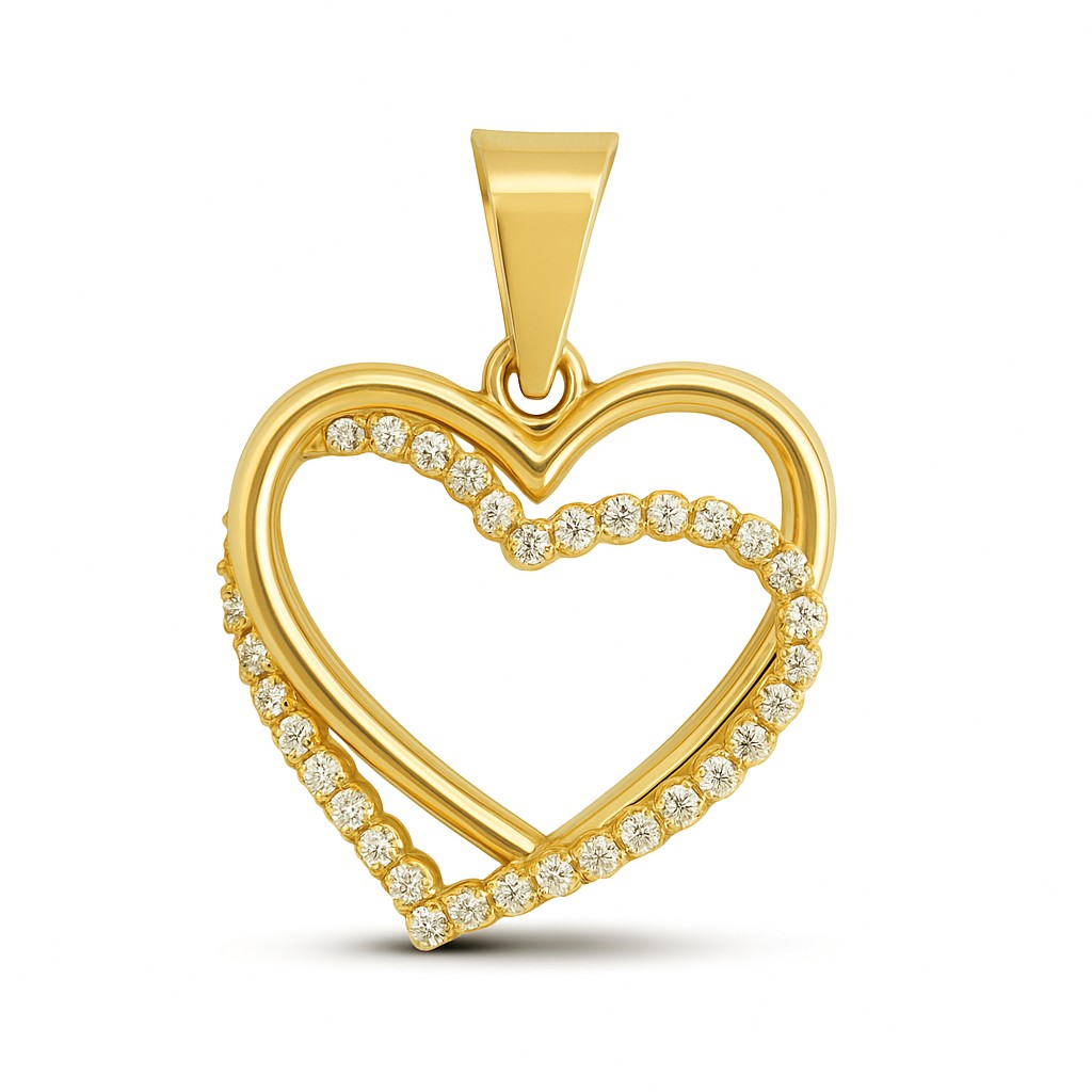 15MM DOUBLE HEART PENDANT WITH CZ.