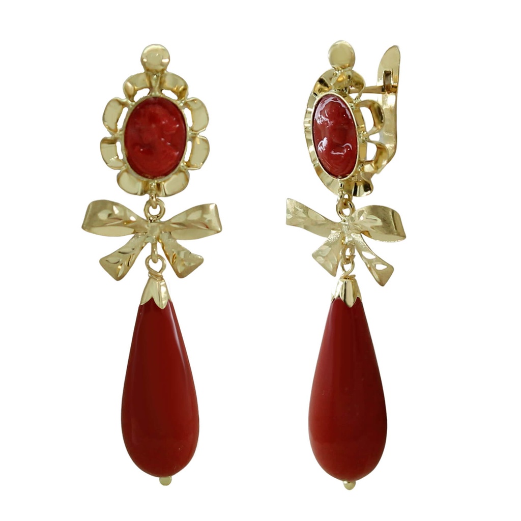 41MMCORAL REEF COLOR  CAMEO EARRINGS WITH RIBBON
