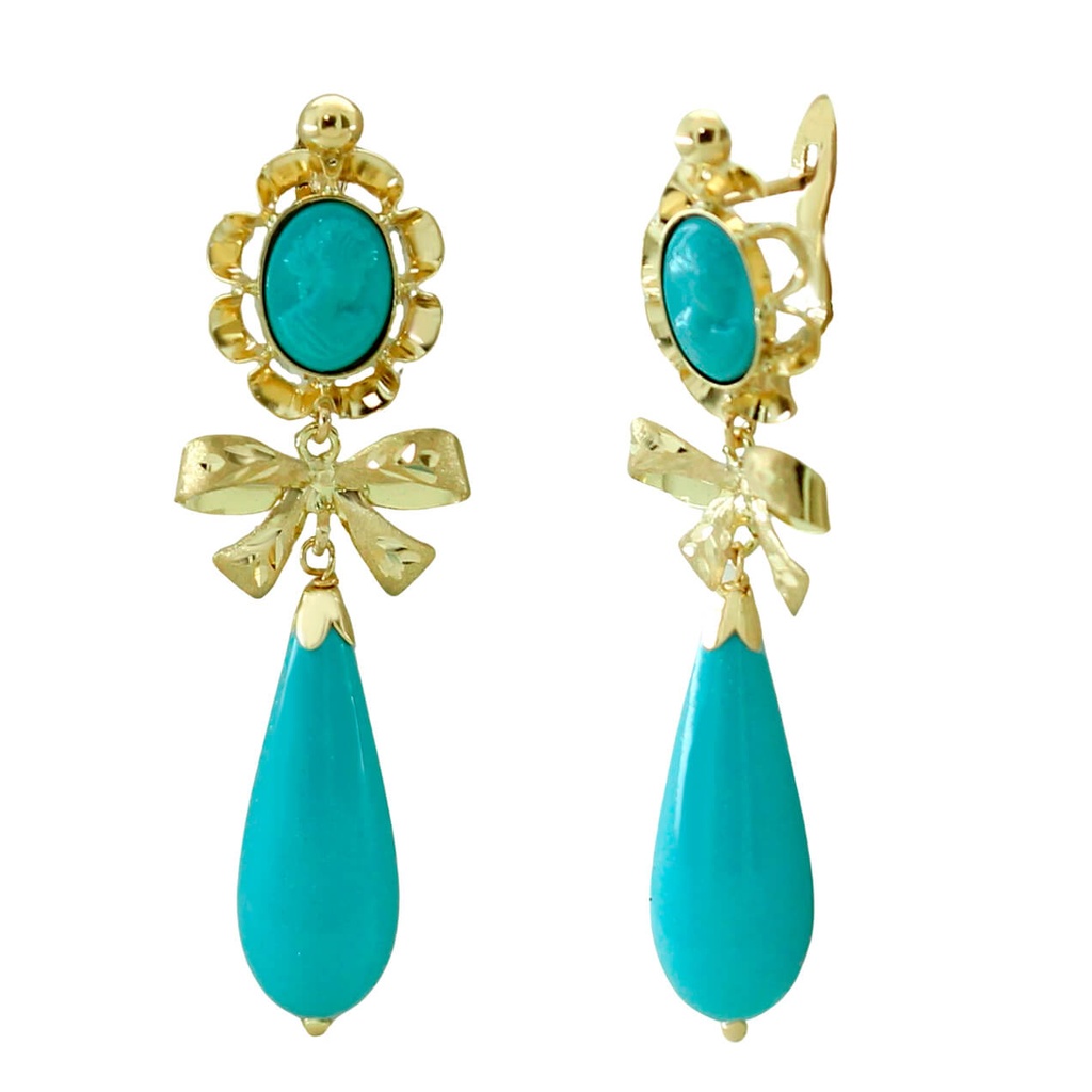 PENDIENTES ARQUILLO 6x4MM CON LAZO.COLOR TURQUESA. 41M