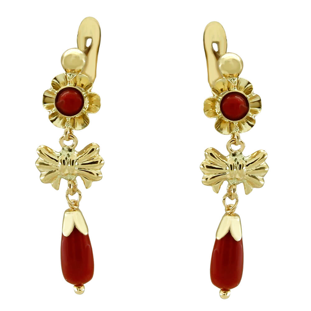 PENDIENTES ARQUILLO COLOR  CORAL CON LAZO. CATALAN 28MM