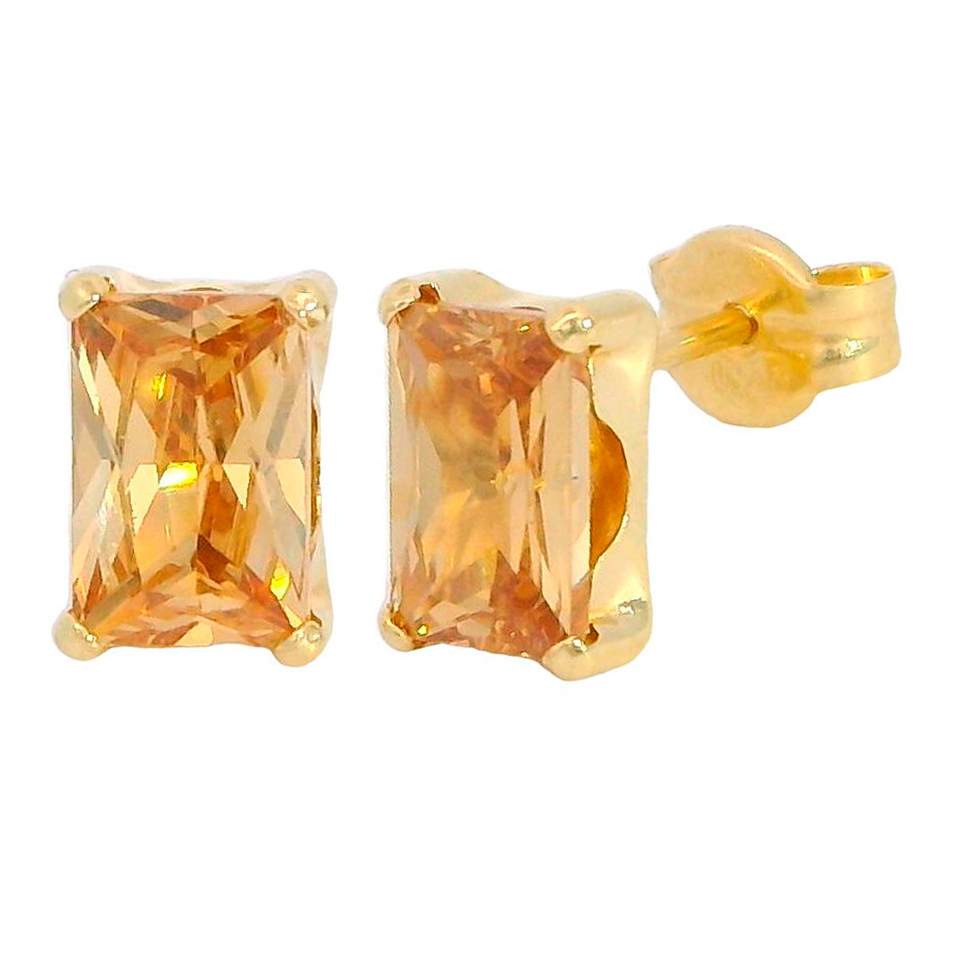 6x4MM BAGUETTE CZ CHAMPAGNE COLOR EARRINGS.