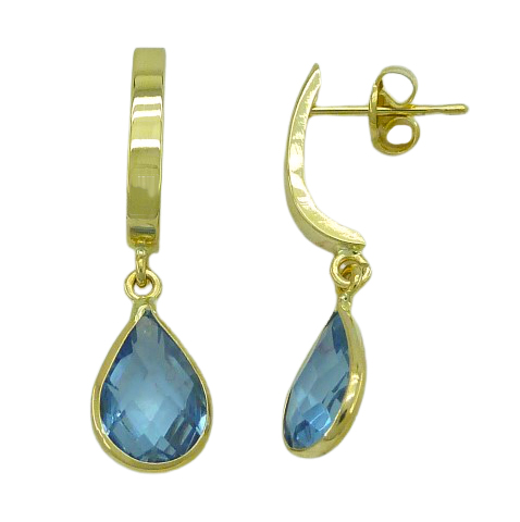 9X6MM AQUAMARINE COLOR CZ DANGLING EARRINGS.PUSH BACK.