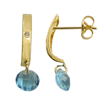 PENDIENTES BANDA  Y PIEDRA BRIOLET COLOR AGUAMARINA. PRESION