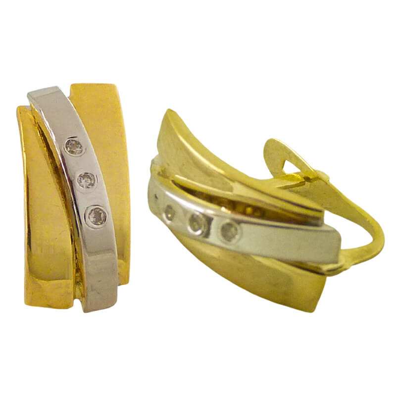 15x6MM TWO TONE LEVERBACK EARRINGS WITH CZ.