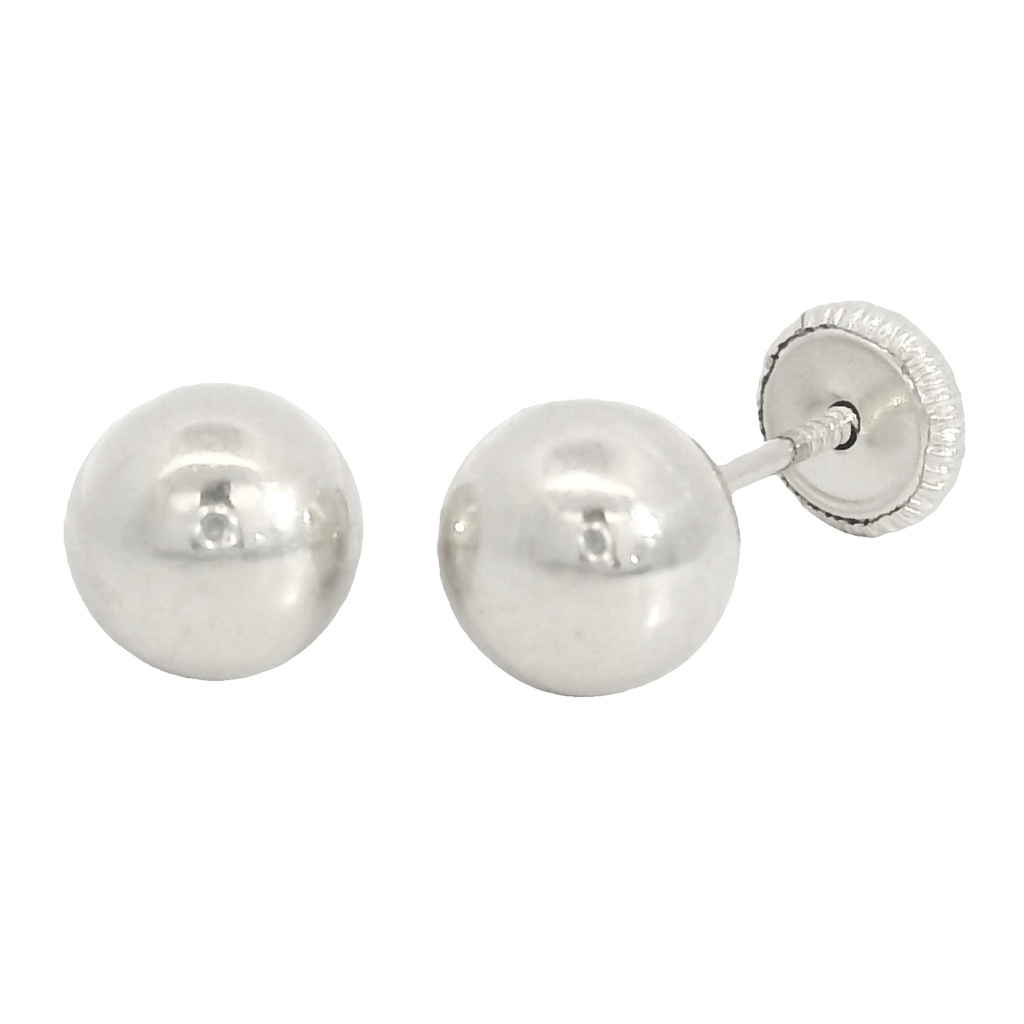 6MM BALL STUD EARRINGS.WHITE GOLD.SCREW BACK.